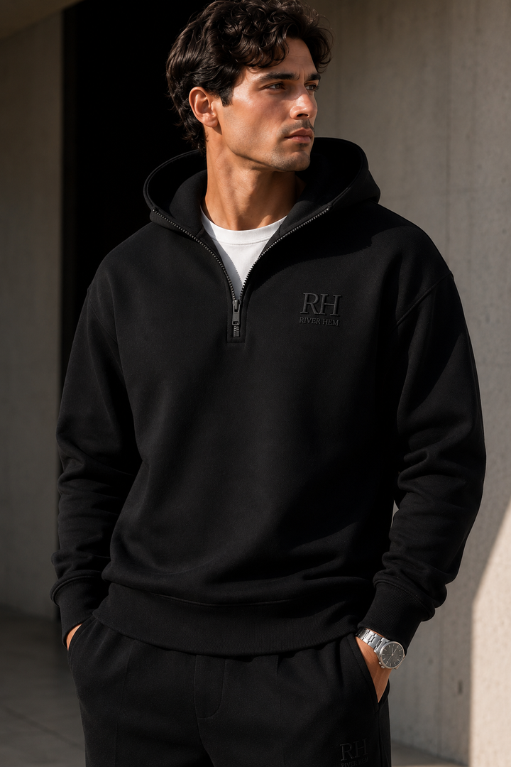 Jet Black Signature Quarter-Zip Hoodie
