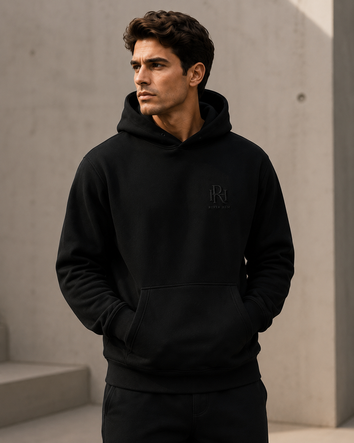 Jet Black Essential Heavyweight Hoodie